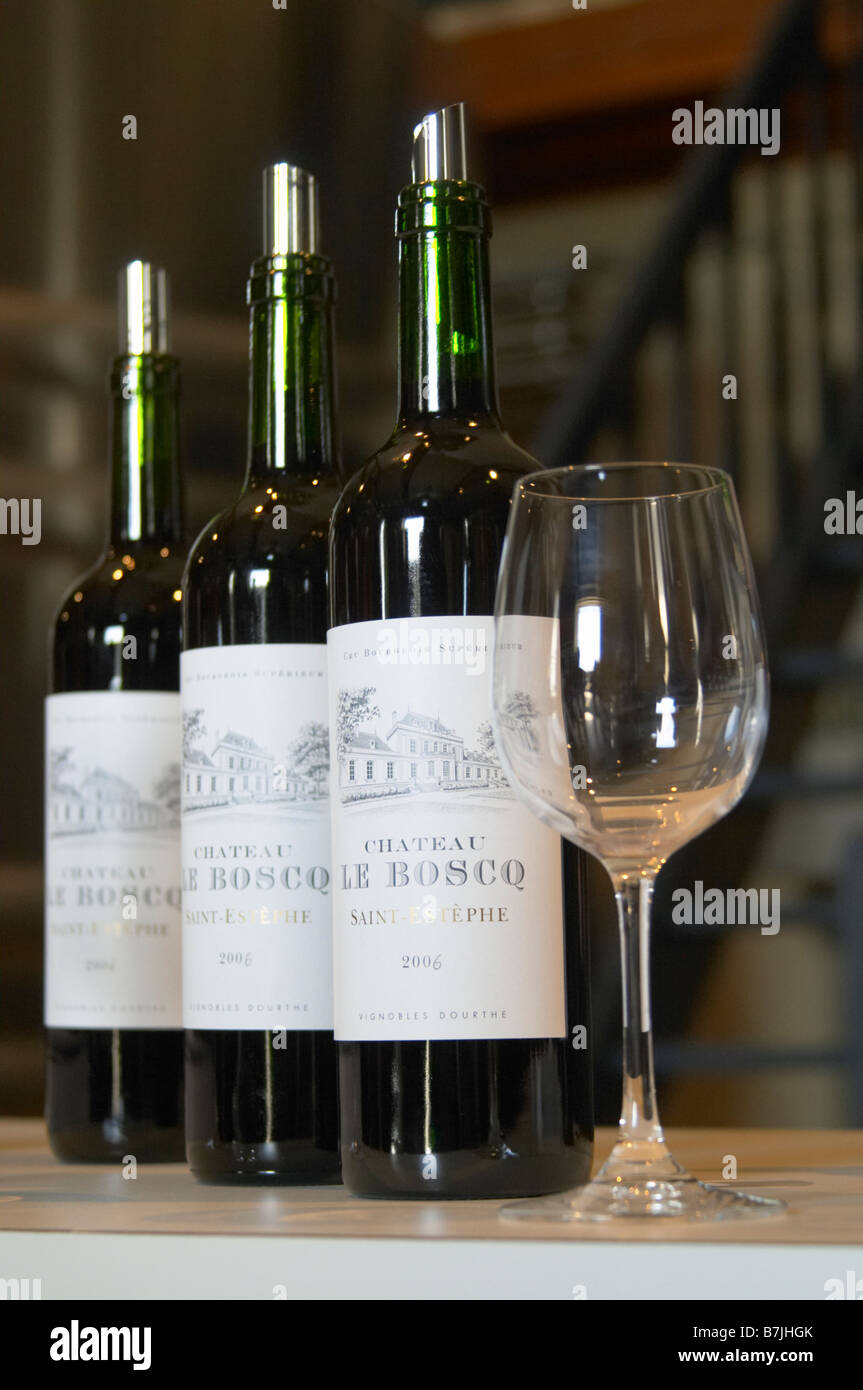 bottles chateau le boscq st estephe medoc bordeaux france Stock Photo