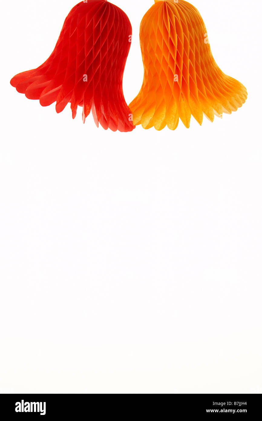 Paper Christmas Decorations Against White Background Stock Photo
