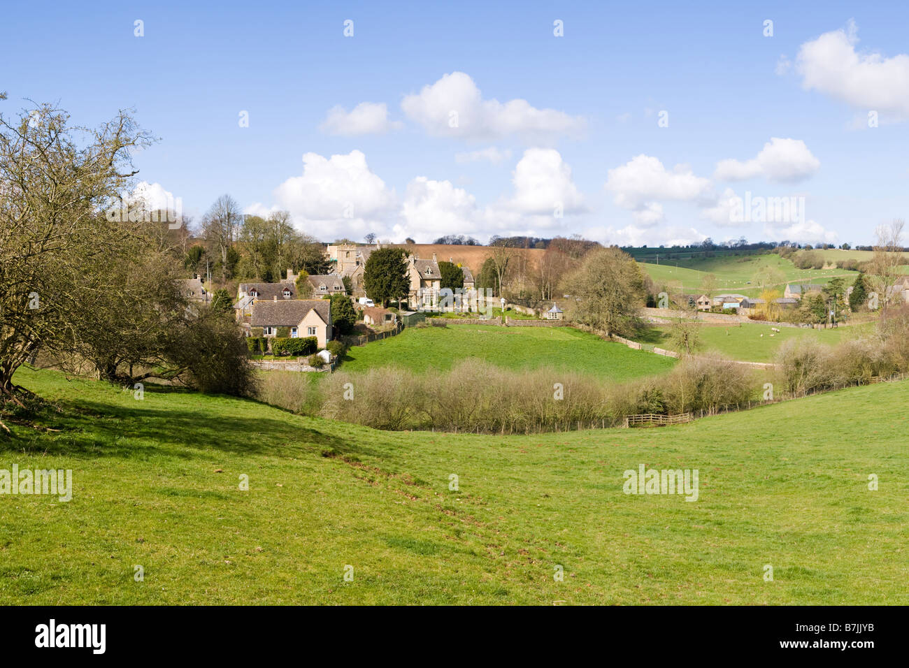 An early spring day at the Cotswold village of Sevenhampton ...