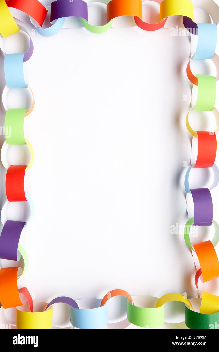 Border Made From Colourful Paper Chain Against White Background Stock Photo  - Alamy