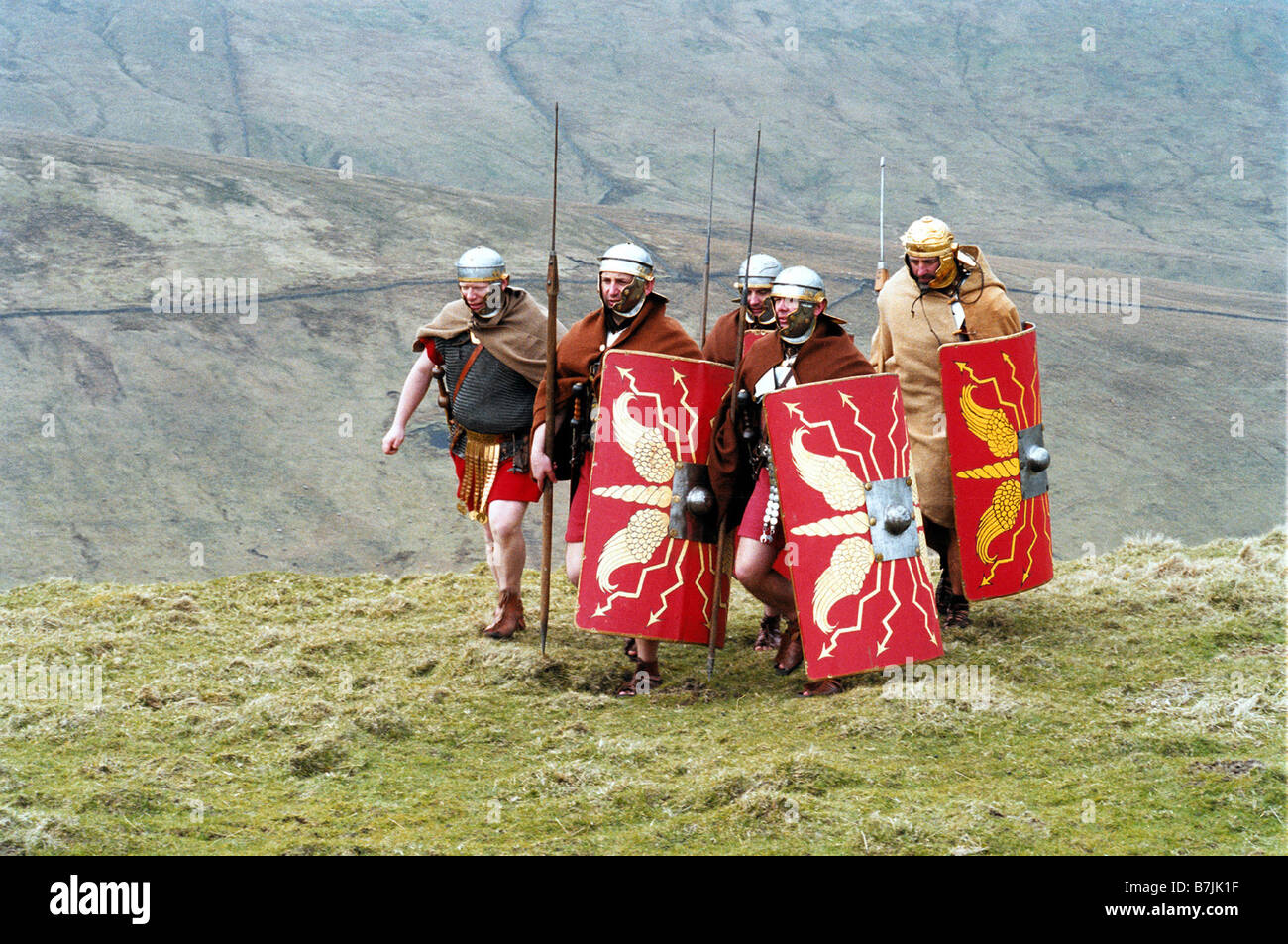 Roman soldiers march through the Yorkshire Dales to attract tourists UK Stock Photo