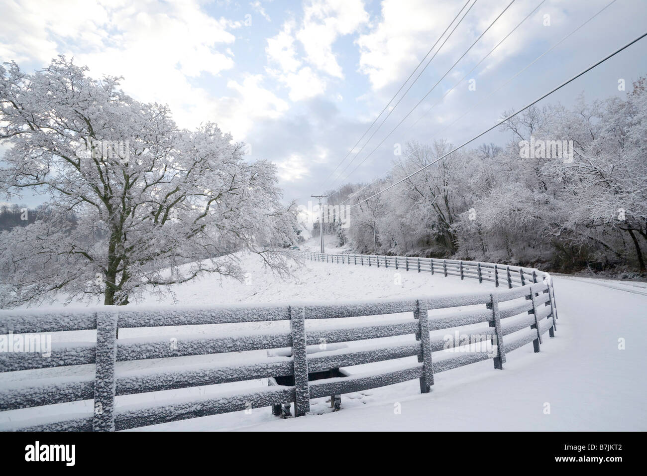 Power lines along road in Franklin, Tennessee in the winter Stock Photo Alamy