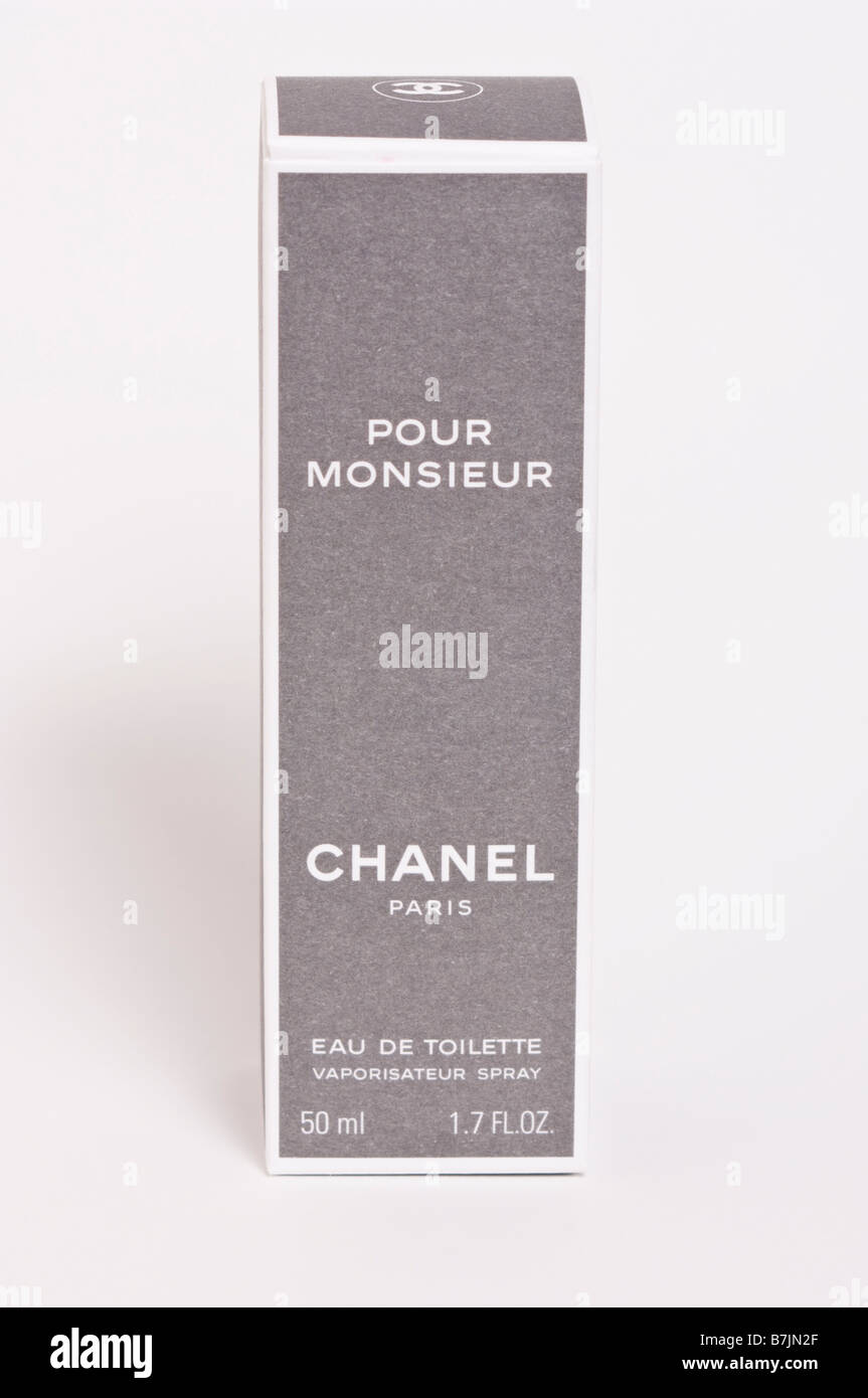 A boxed bottle of Chanel Pour Monsieur eau de toilette mens aftershave perfume for men shot on a white background Stock Photo
