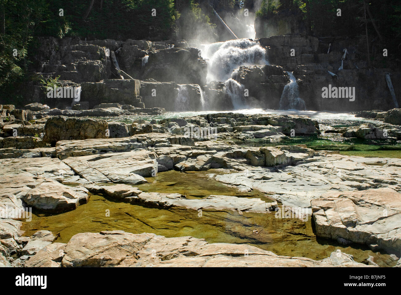 BRITISH COLUMBIA - Lower Myra Falls in Strathcona Provincial Park on Vancouver Island. Stock Photo