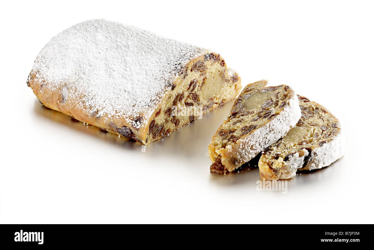 cut out stollen marzipan baked sliced cake Stock Photo