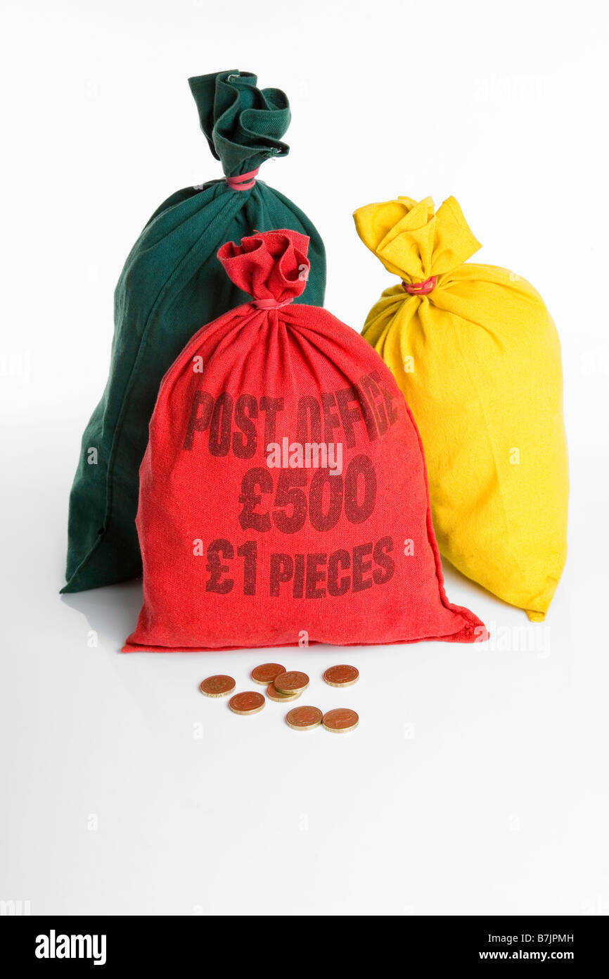 Bank money bags on a white background Stock Photo Alamy
