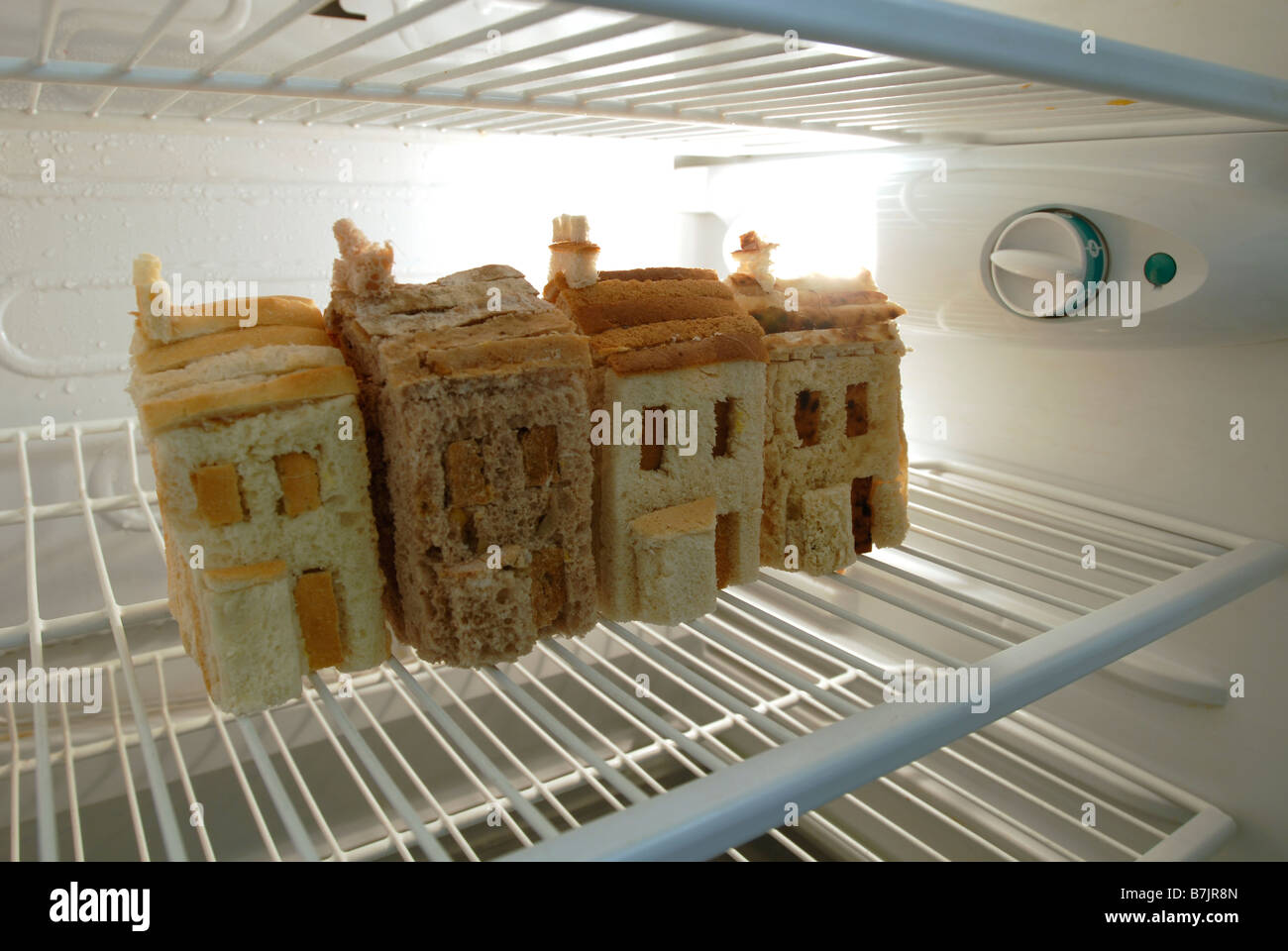 Houses made of bread in a fridge UK Stock Photo Alamy