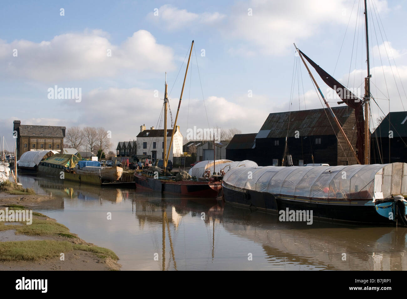 thames barge at mooring Faversham creek Kent england Stock Photo Alamy