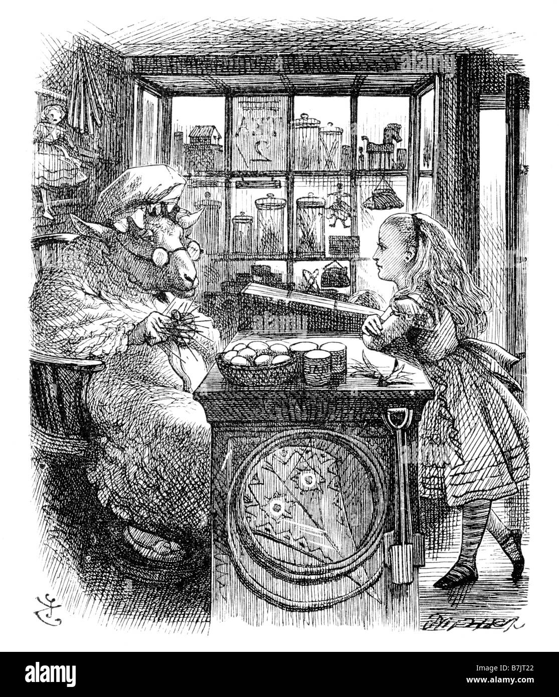 Alice in the Sheep s Shop Alice Through the Looking Glass Illustration by Sir John Tenniel 1820 to 1914 Stock Photo