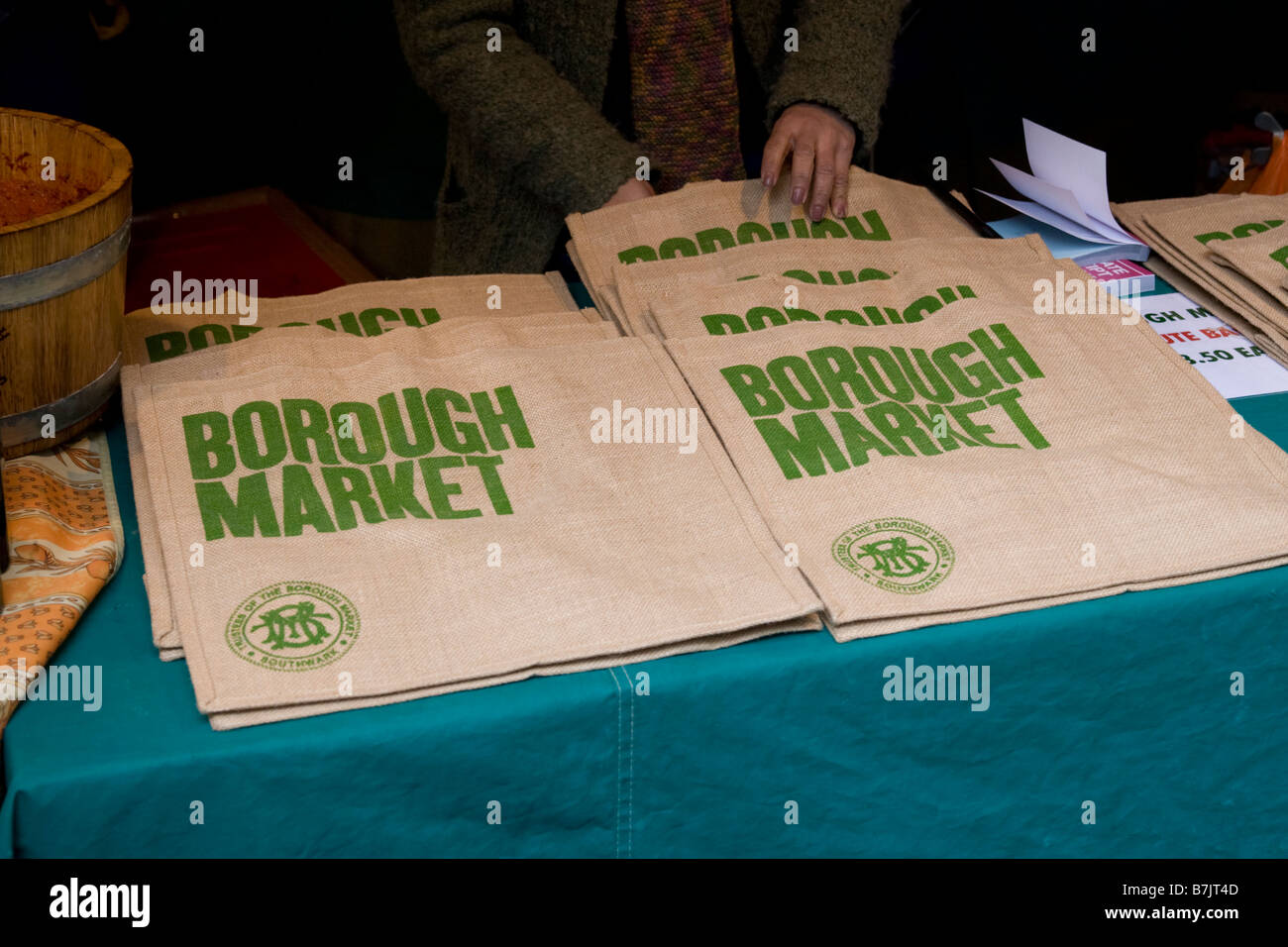 Jute Bags for sale at Borough Market Southwark South Bank London