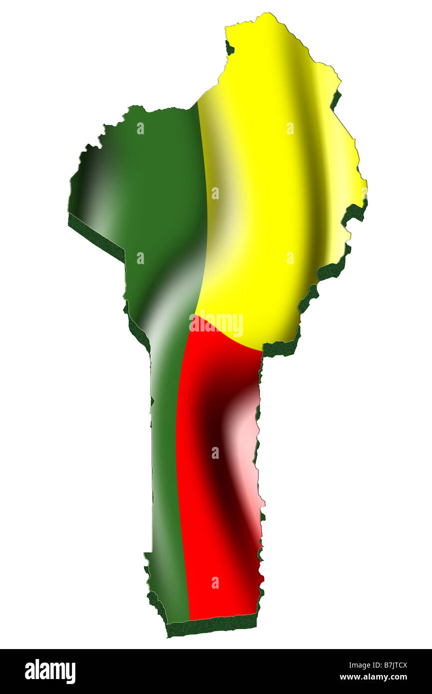 Outline map and flag of Benin Stock Photo