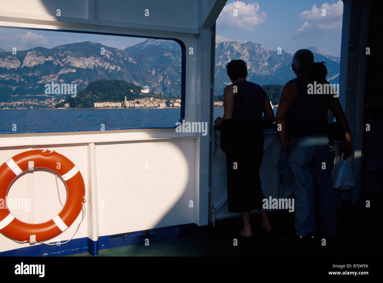 Lago di Como Bellagio town on lake Car and passenger ferry to