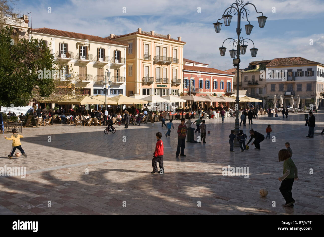 Sunday in the Platia Syndagmatos the main square in the old town of Nafplio, argolid, Peloponnese, Greece Stock Photo