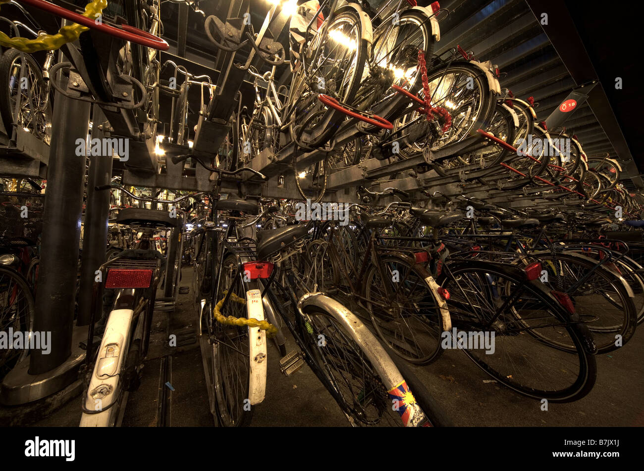 bicycles at railway station Stock Photo