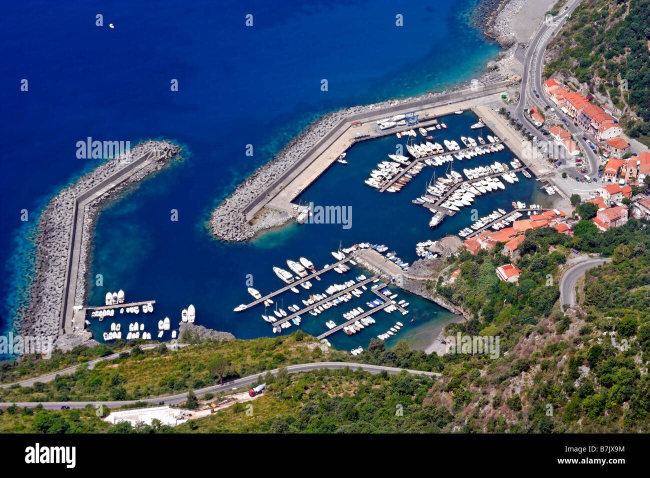 Maratea, on western coast southern Italy, overlooking Policastro Gulf in the Tyrrhenian Sea, founded 8th-C BC by the Greeks: Porto di Maratea Stock Photo