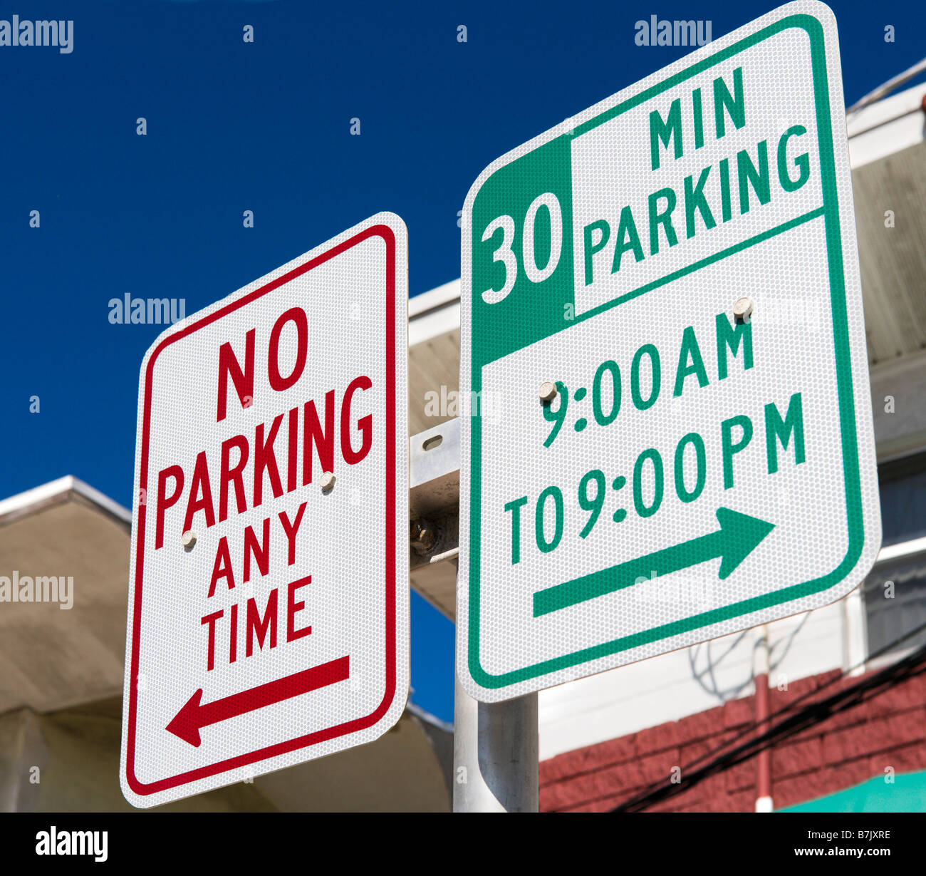No Parking and 30 Minute Parking Signs, Florida, USA Stock Photo