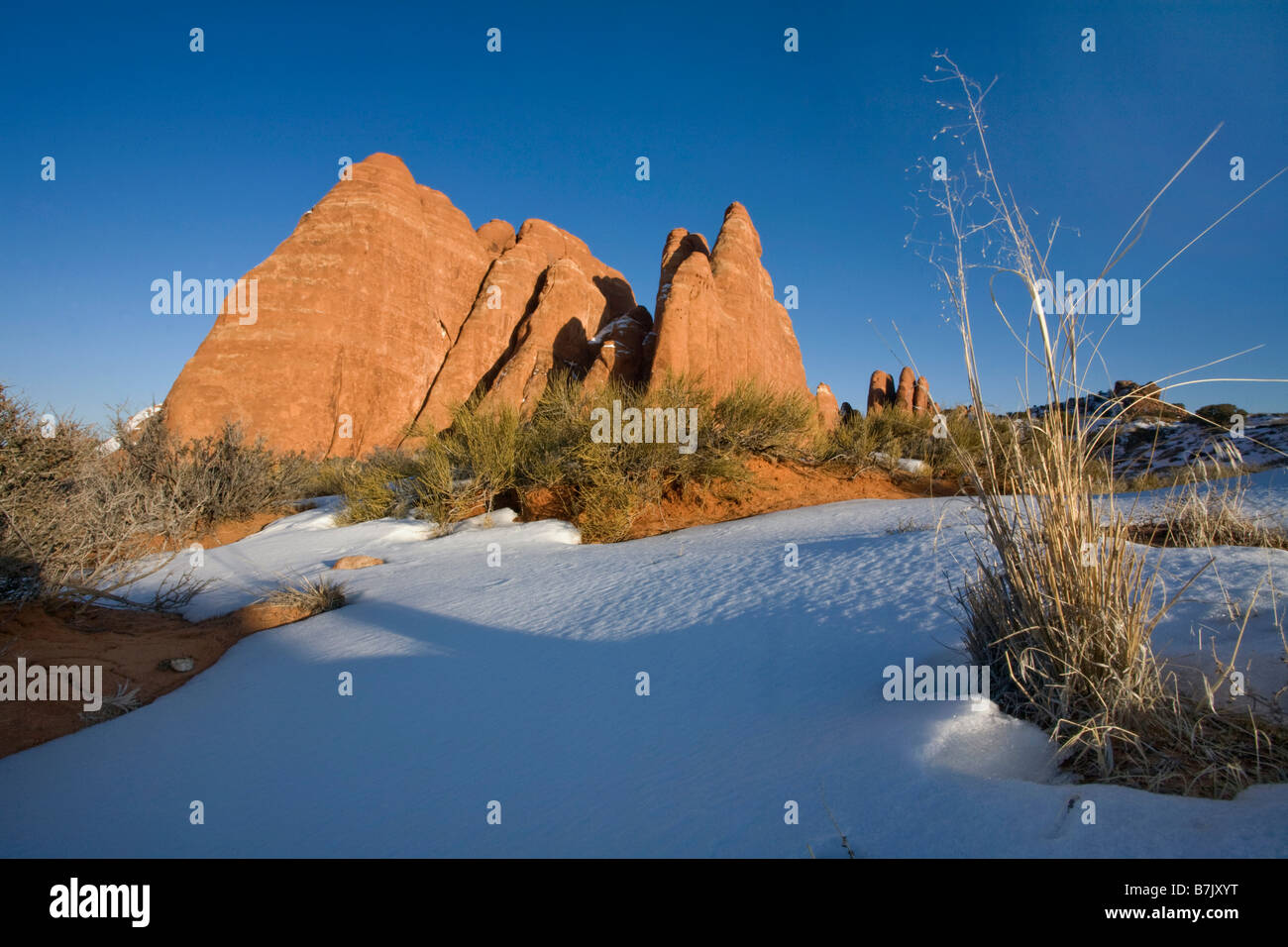 Sandstone pinnacles near the Devils Garden in Arches National Park near ...