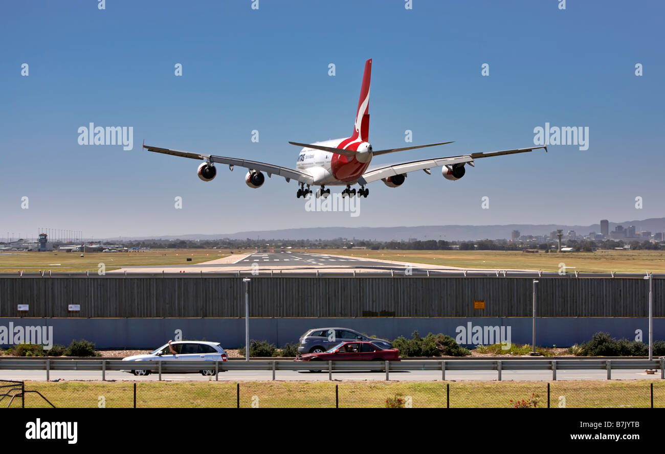 A380 coming into land on final approach. Stock Photo