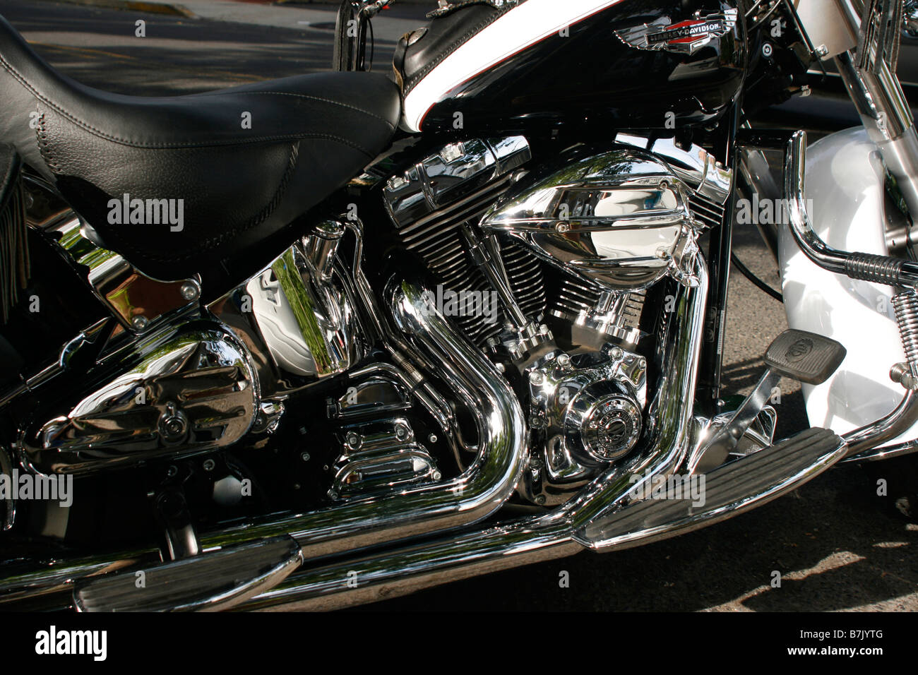 Closeup showing a Harley Davidson motorcycle's parts Stock Photo - Alamy