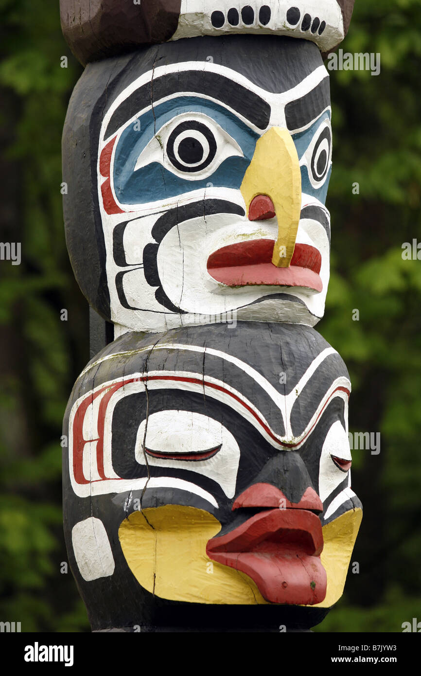 Totem Pole, Stanley Park, Vancouver, British Columbia, Canada Stock Photo