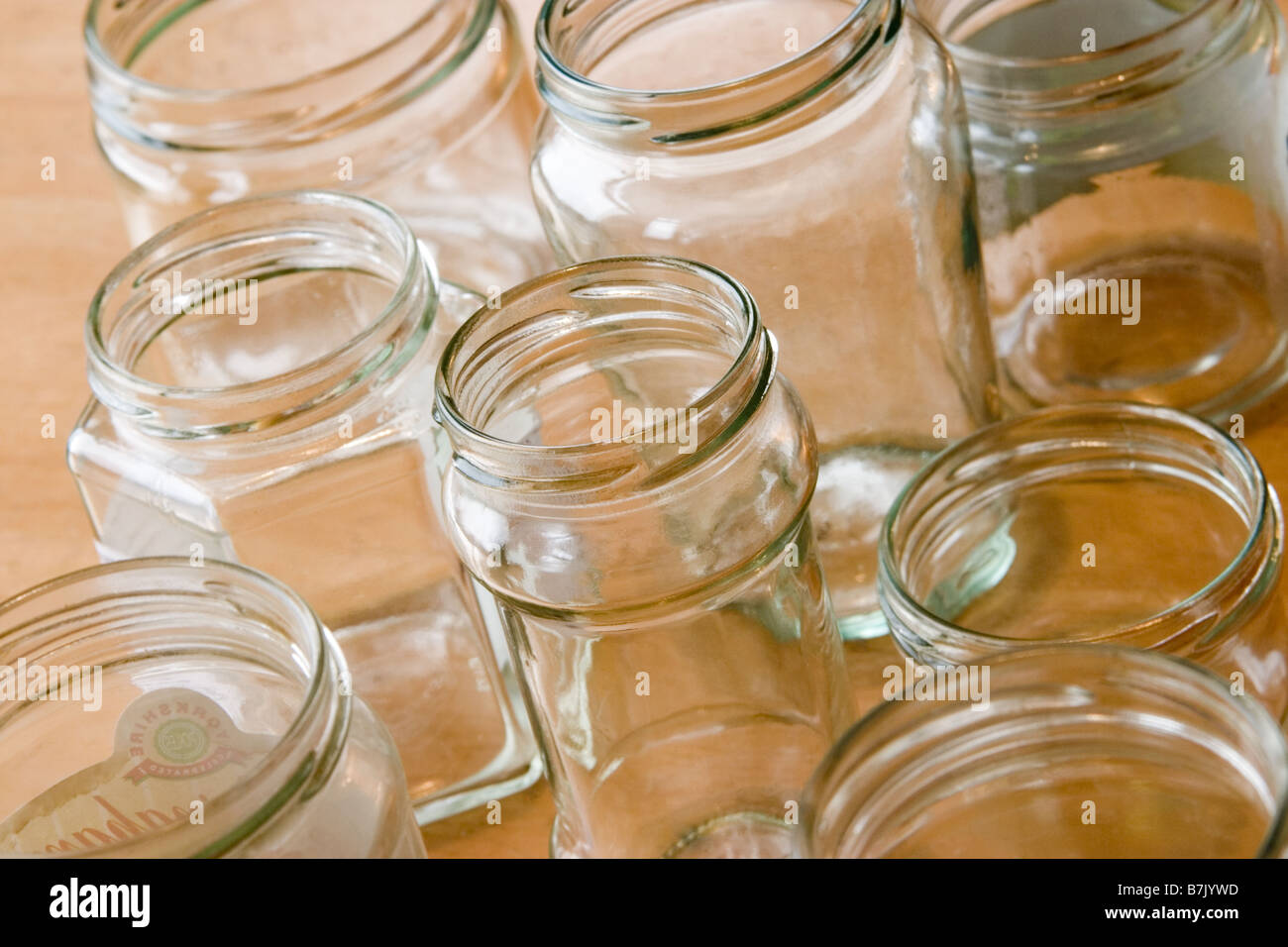 Empty glass jars Stock Photo