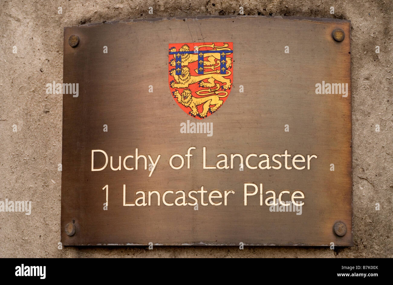 House plaque for Duchy of Lancaster, 1 Lancaster Place, London Stock Photo