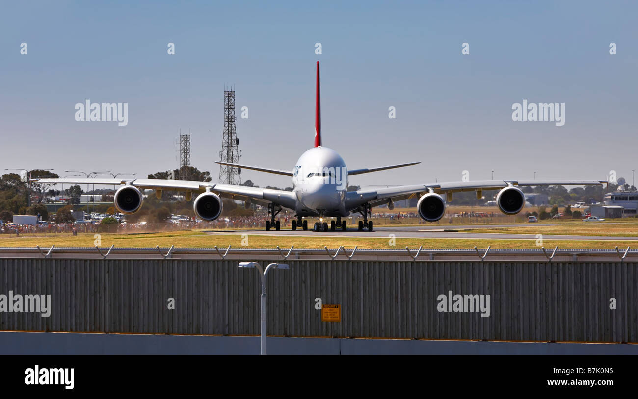 A380 taxing to the top of the runway Stock Photo