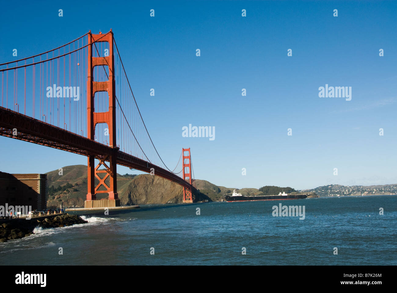 San Francisco California View of Golden Gate Bridge from South End Vista Point Fort Point Stock