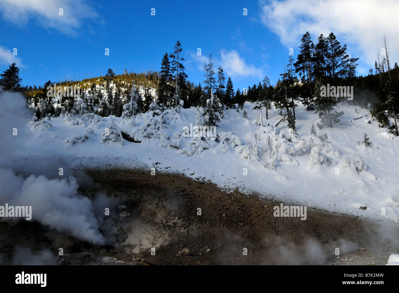 Fumarole in winter. The Yellowstone National Park, Wyoming, USA. Stock Photo