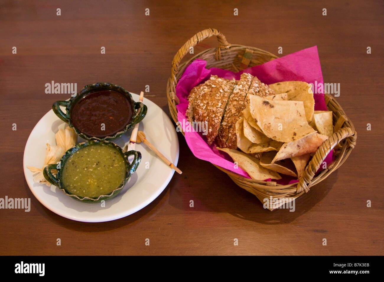 Oaxaca, Mexico. Chips and Salsa, Mexican Colors (Green, Red, White), La