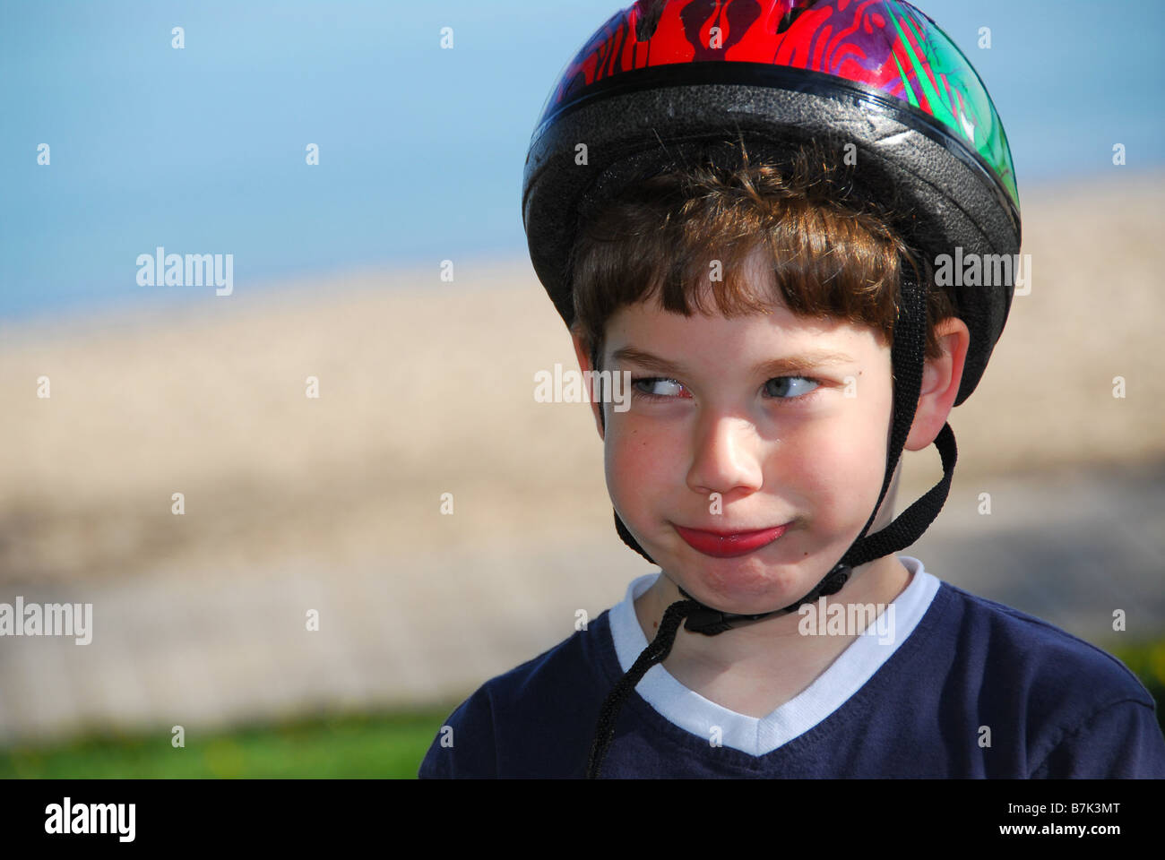 Portrait of a young boy in a bicycle helmet Stock Photo