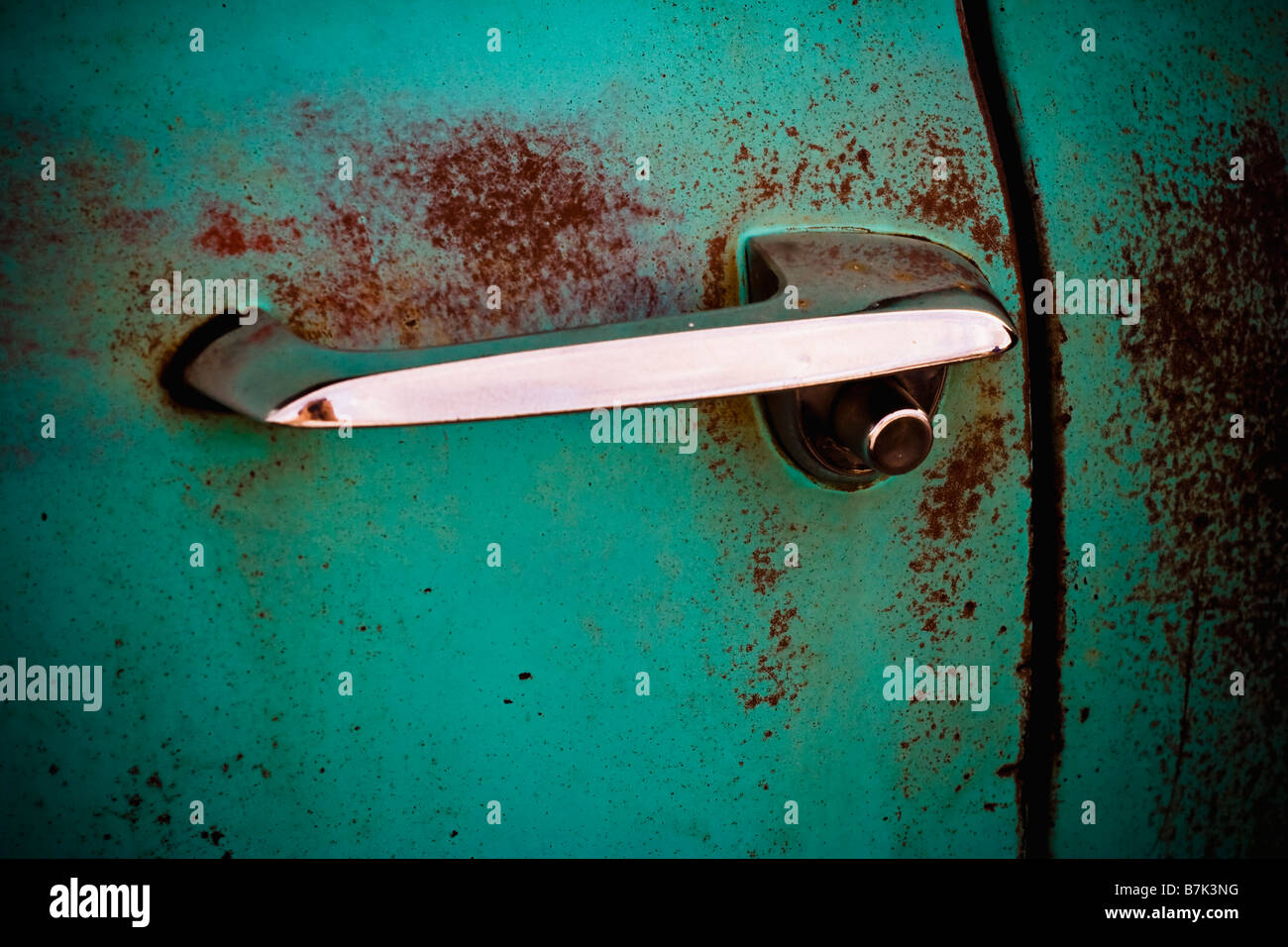 Chrome Door Handle Of A Vintage Ford Truck Stock Photo