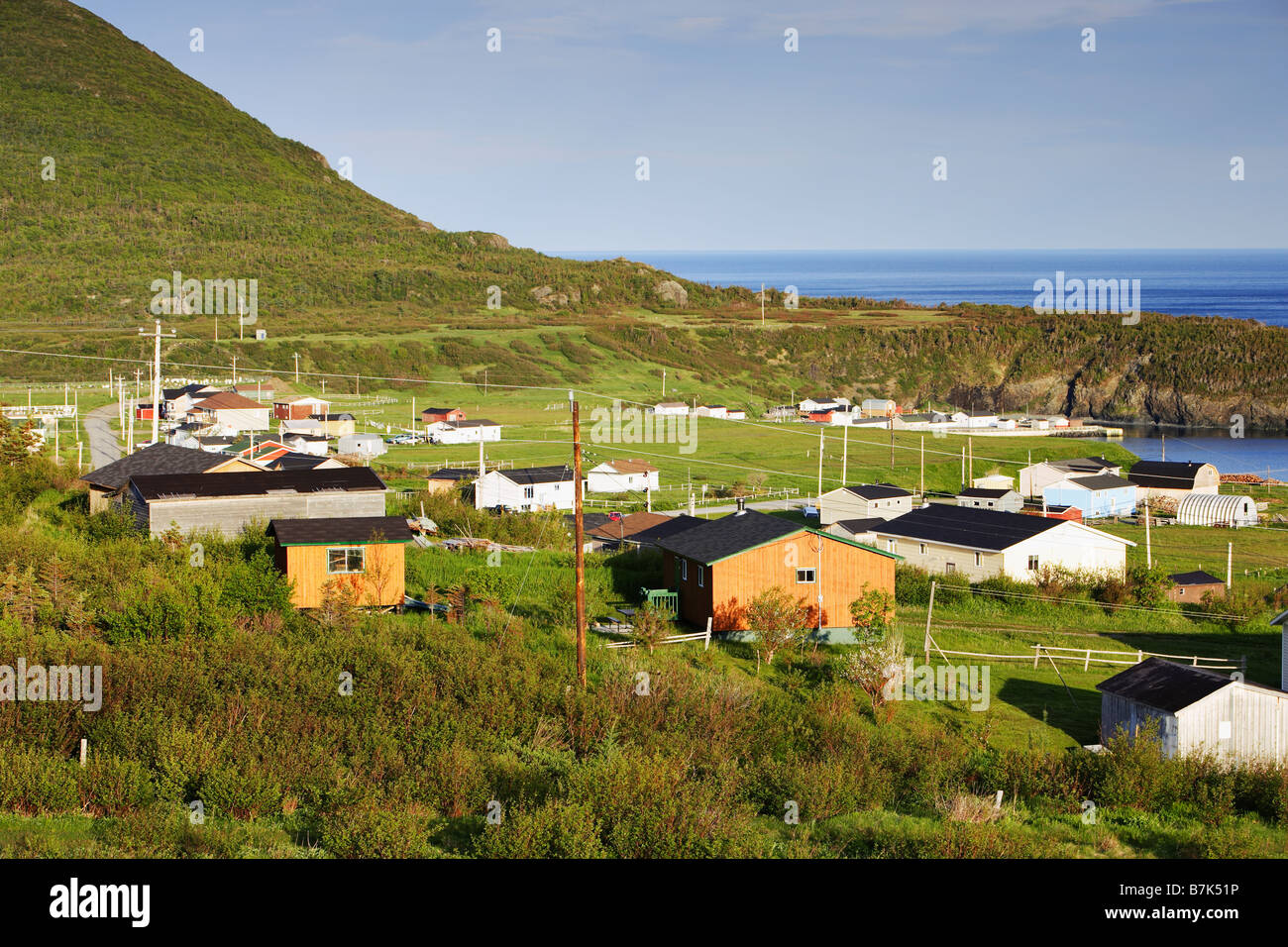 View of village and Gulf of St. Lawrence, Trout River, Newfoundland, Canada Stock Photo Alamy