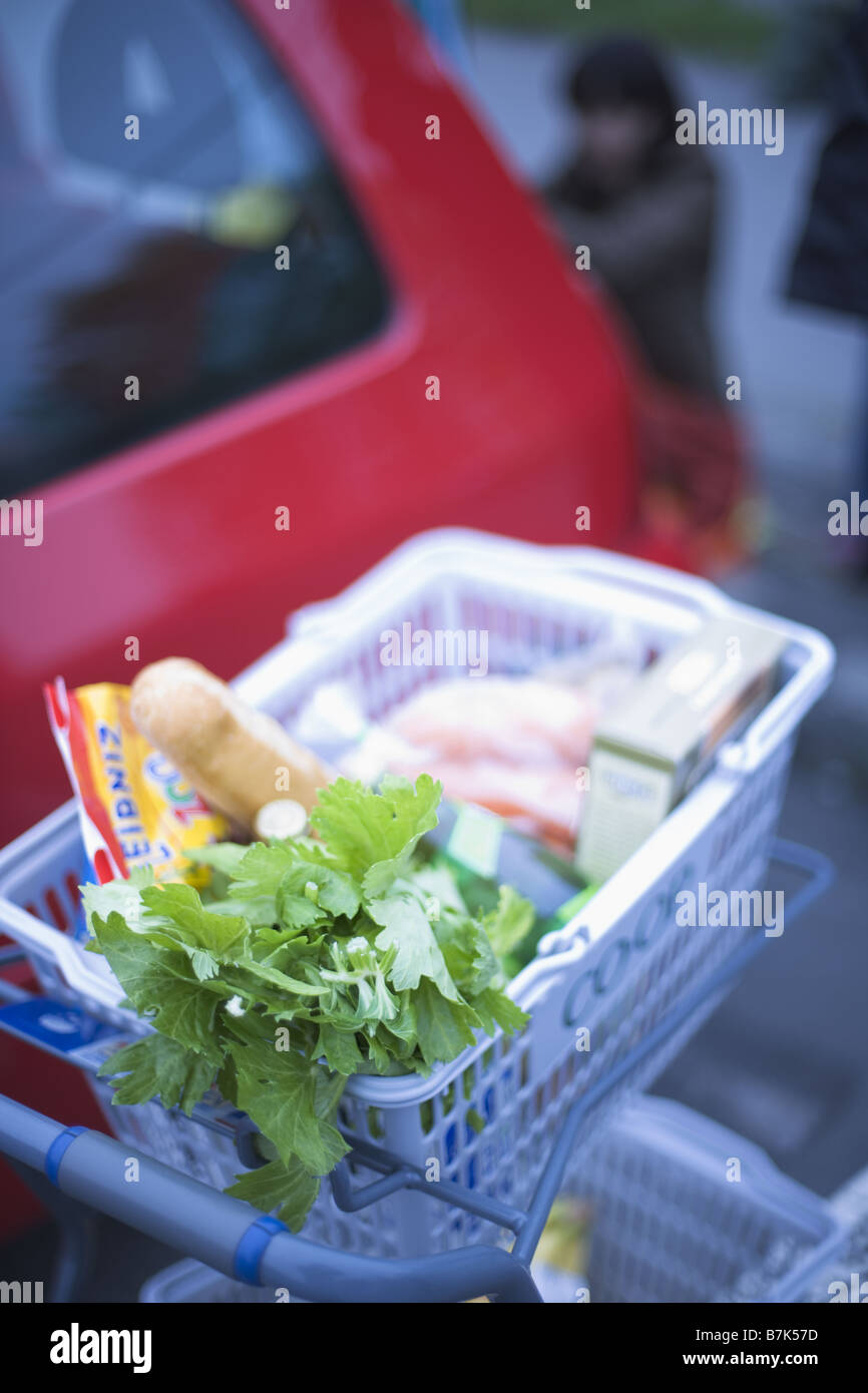 Shopping Basket with Groceries Stock Photo