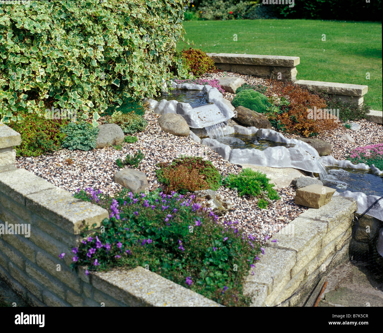 WATERFALL BASED ON PREFORMED POLYTHENE SECTIONS Stock Photo