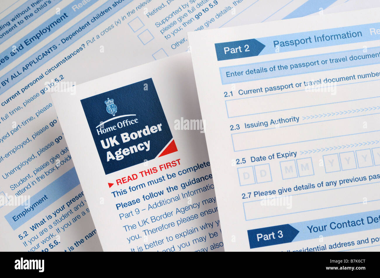 United Kingdom Border Agency visa application form Stock Photo