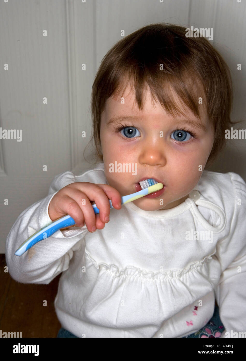 A baby girl with toothbrush Stock Photo Alamy