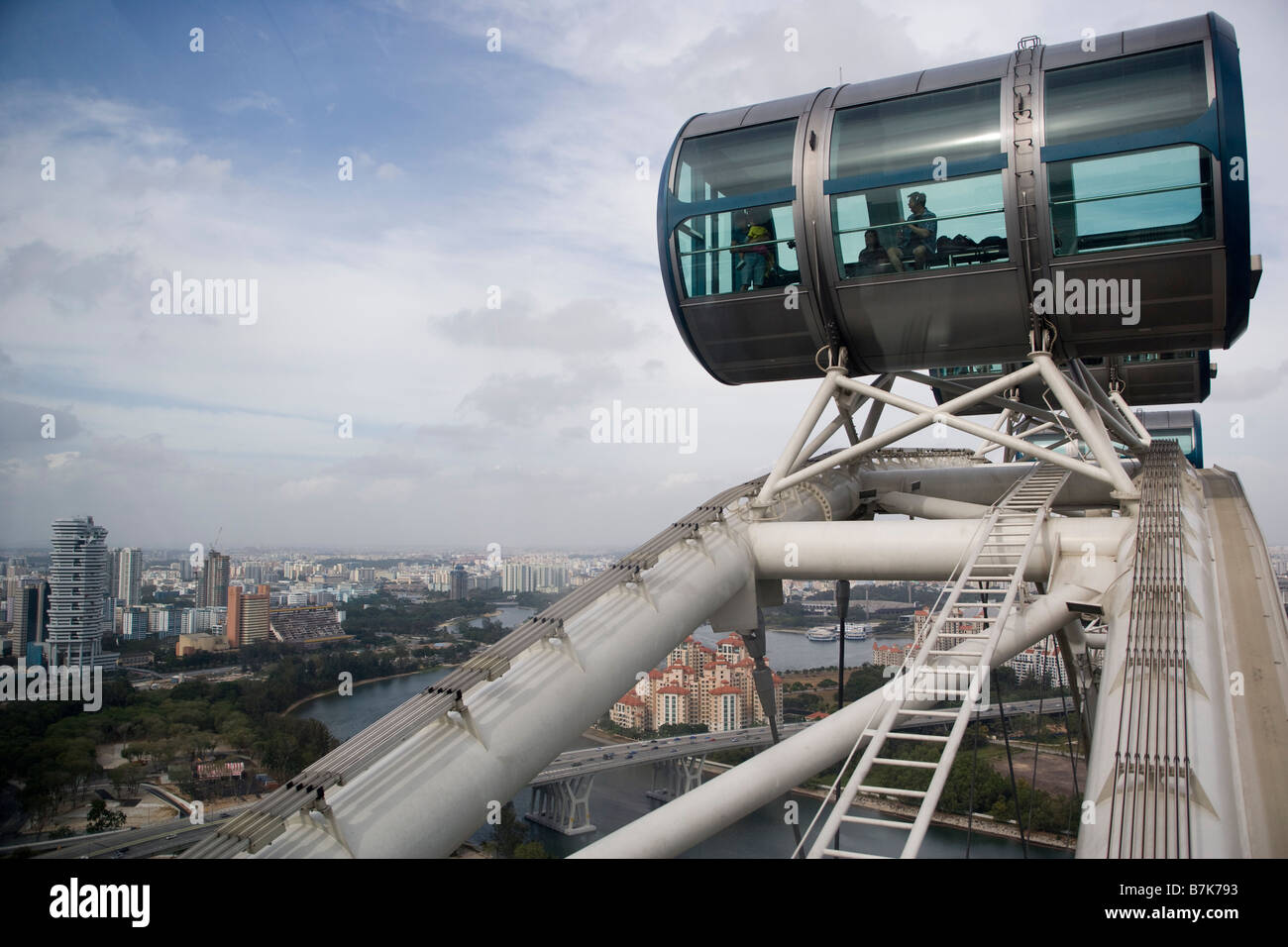 Passengers are seen in a capsule on the Singapore Flyer in Singapore Stock Photo