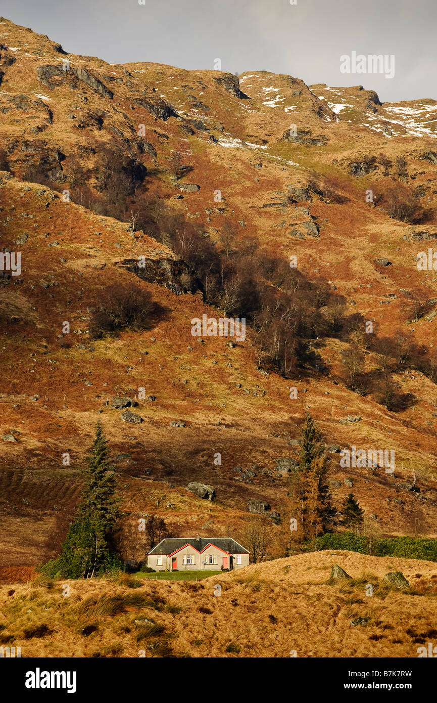 A house in the hills near Lock Arklet in the Trossachs. Stock Photo
