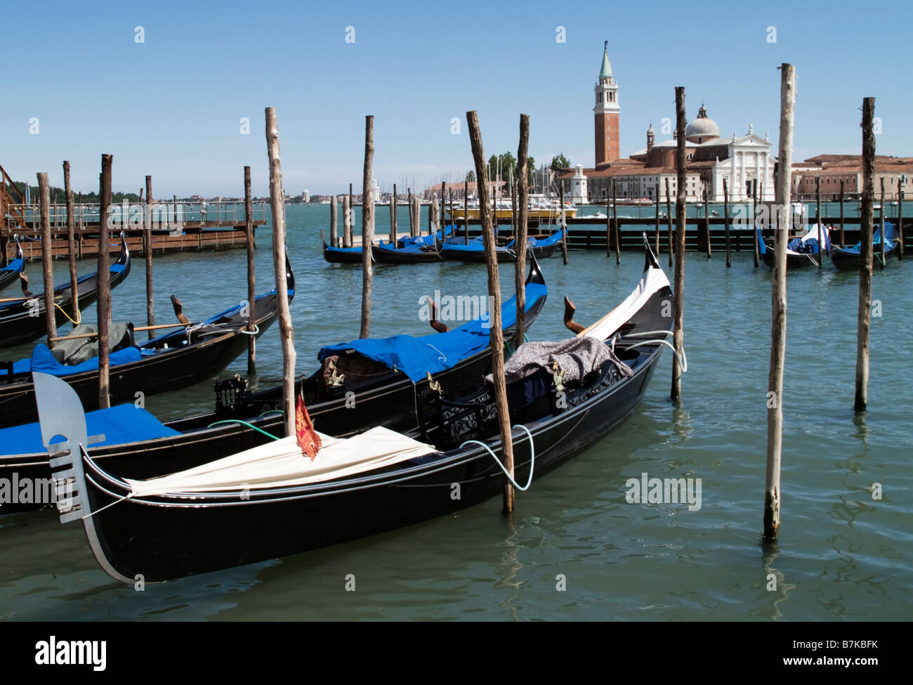 Gondola on Canal San Marco towards San Giorgio Maggiore, Venice, Italy Stock Photo