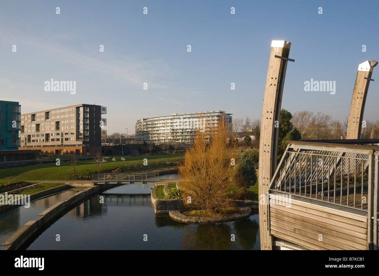 Modern block of flats and apartments overlooking The Regents Canal and