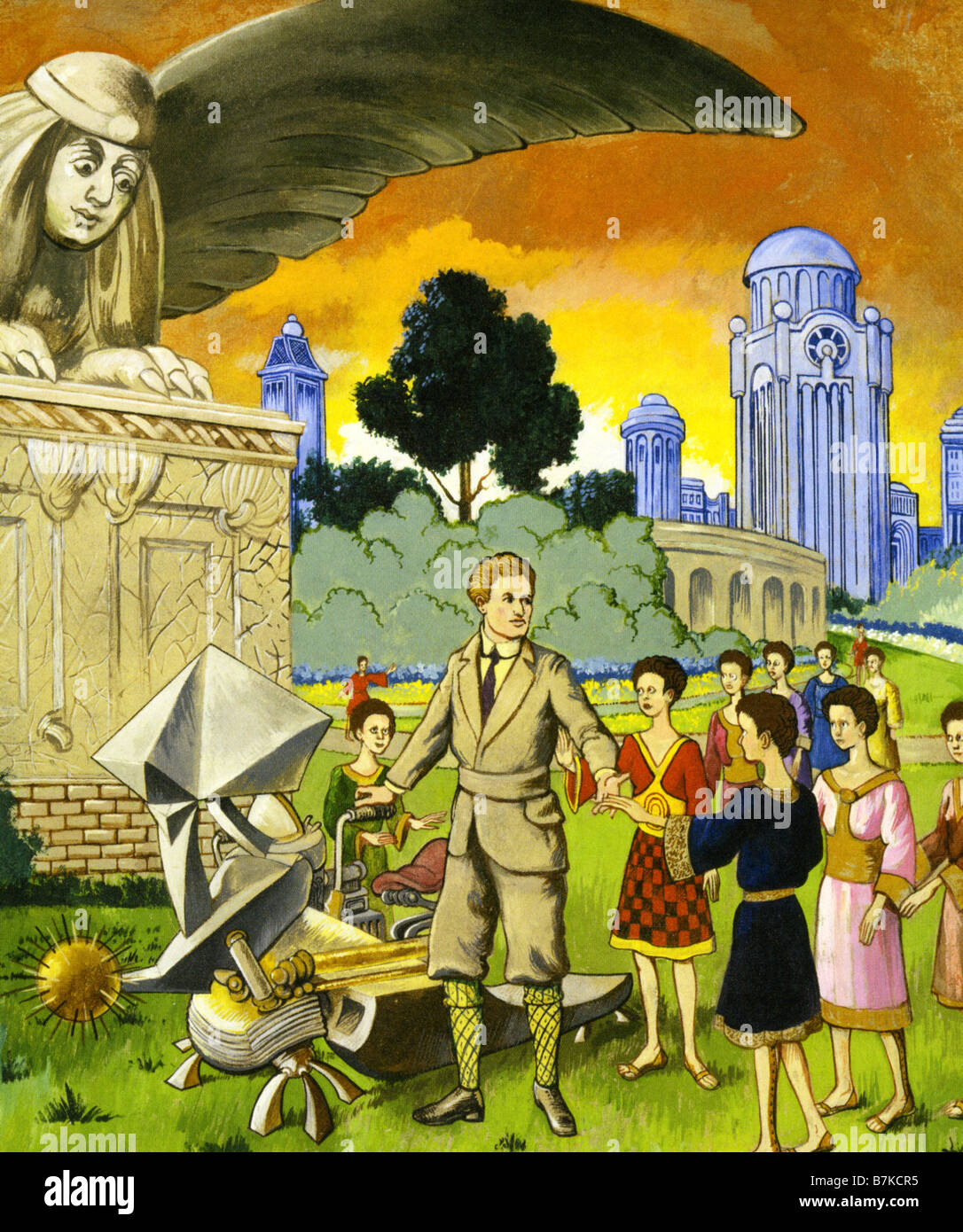 THE TIME MACHINE early 20th century illustration for the novel by HG Wells Stock Photo