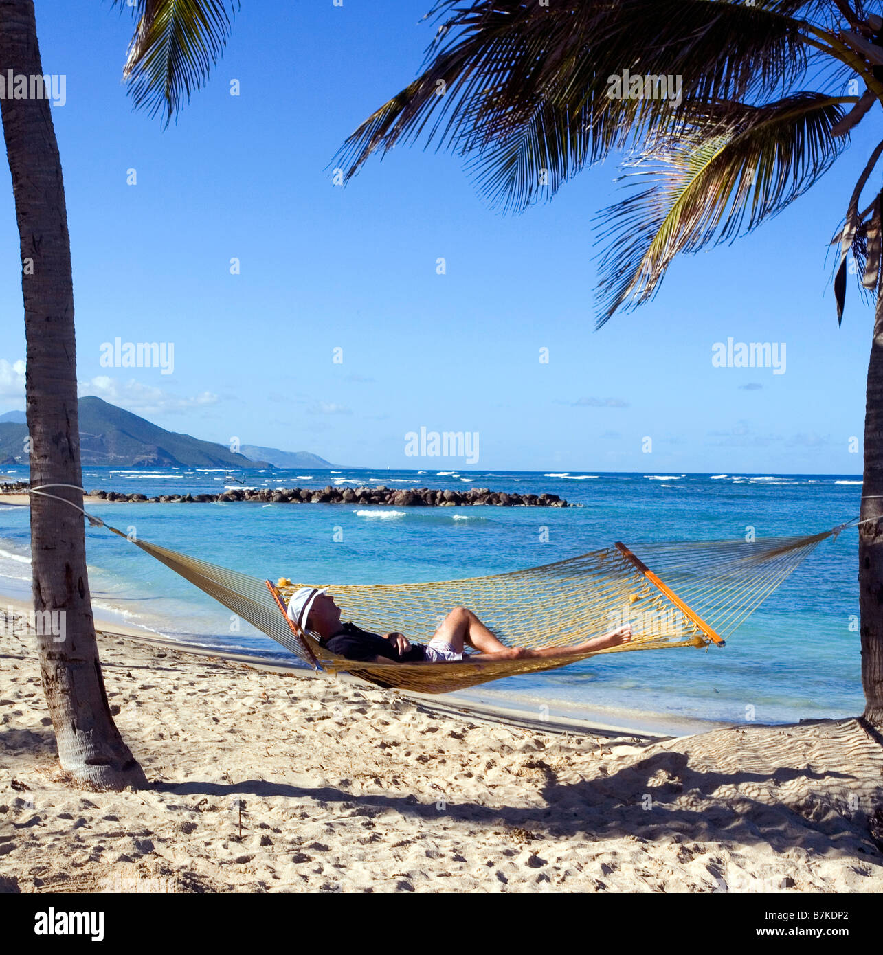Relaxing in the Hammock Nevis caribbean Stock Photo