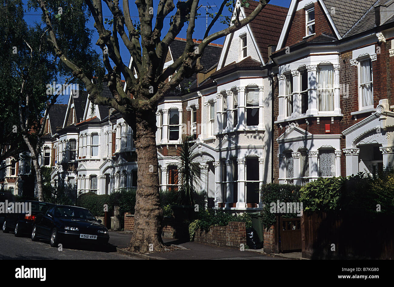 Terraced houses in Beckwith Road, London SE24. Stock Photo