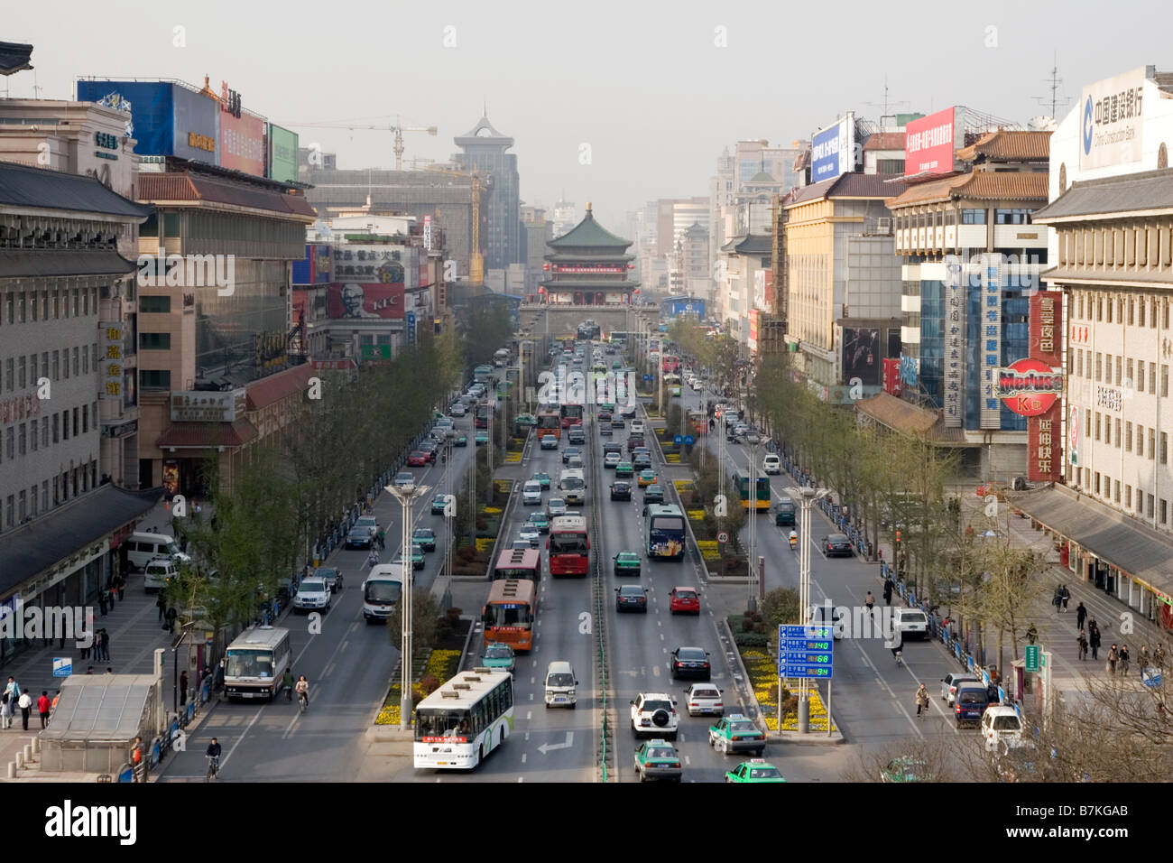 Major road leading to the town centre of Xian in China. Stock Photo