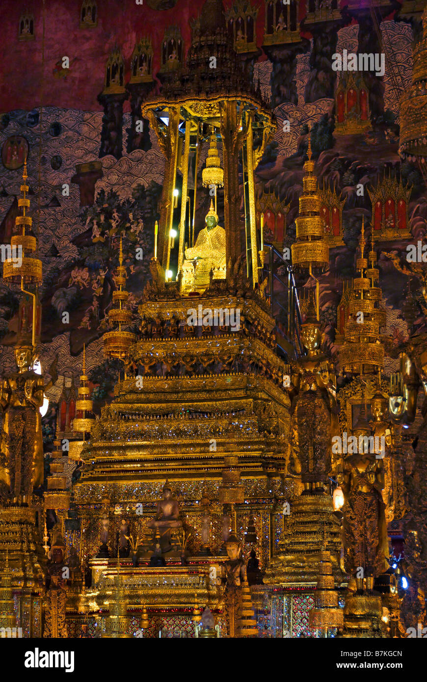 The Emerald Buddha inside Ubosot temple - Wat Phra Kaew and the Grand Palace in central Bangkok Thailand Stock Photo