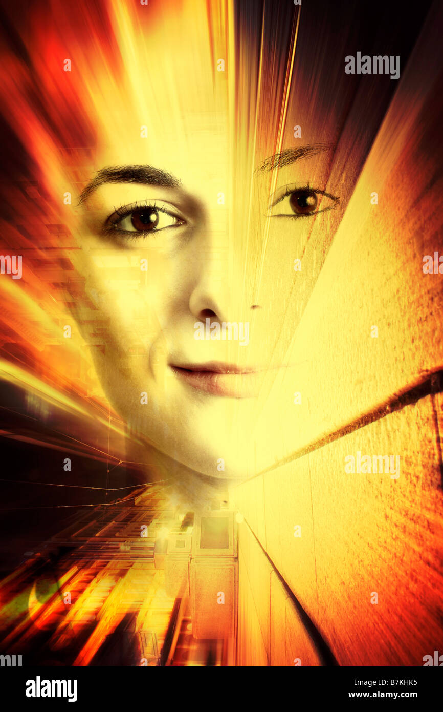 Woman face with light effects Stock Photo Alamy