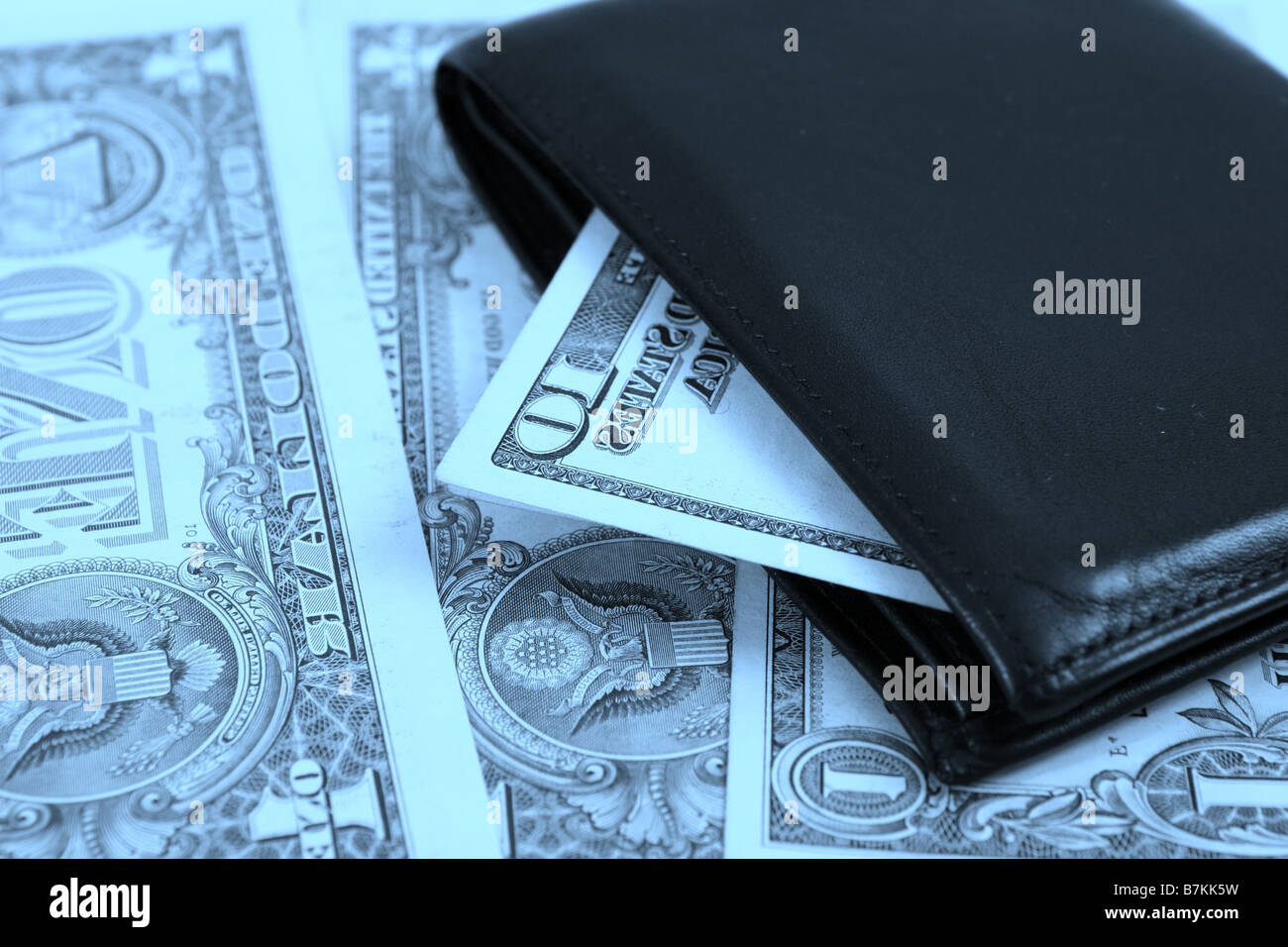 Macro image of a black leather wallet Stock Photo