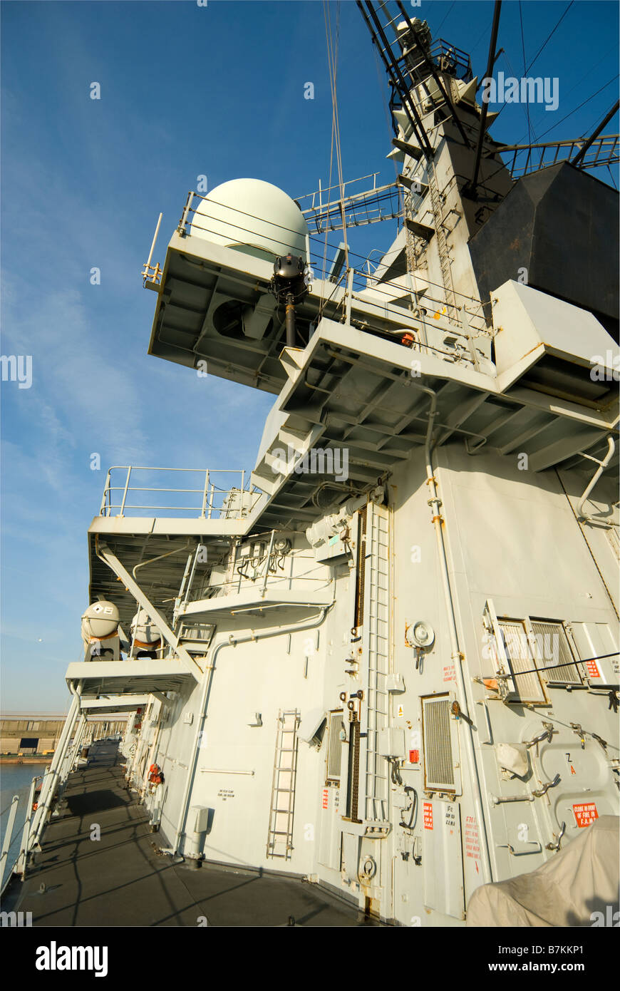 Aerials and radar on Royal Navy Ship Stock Photo