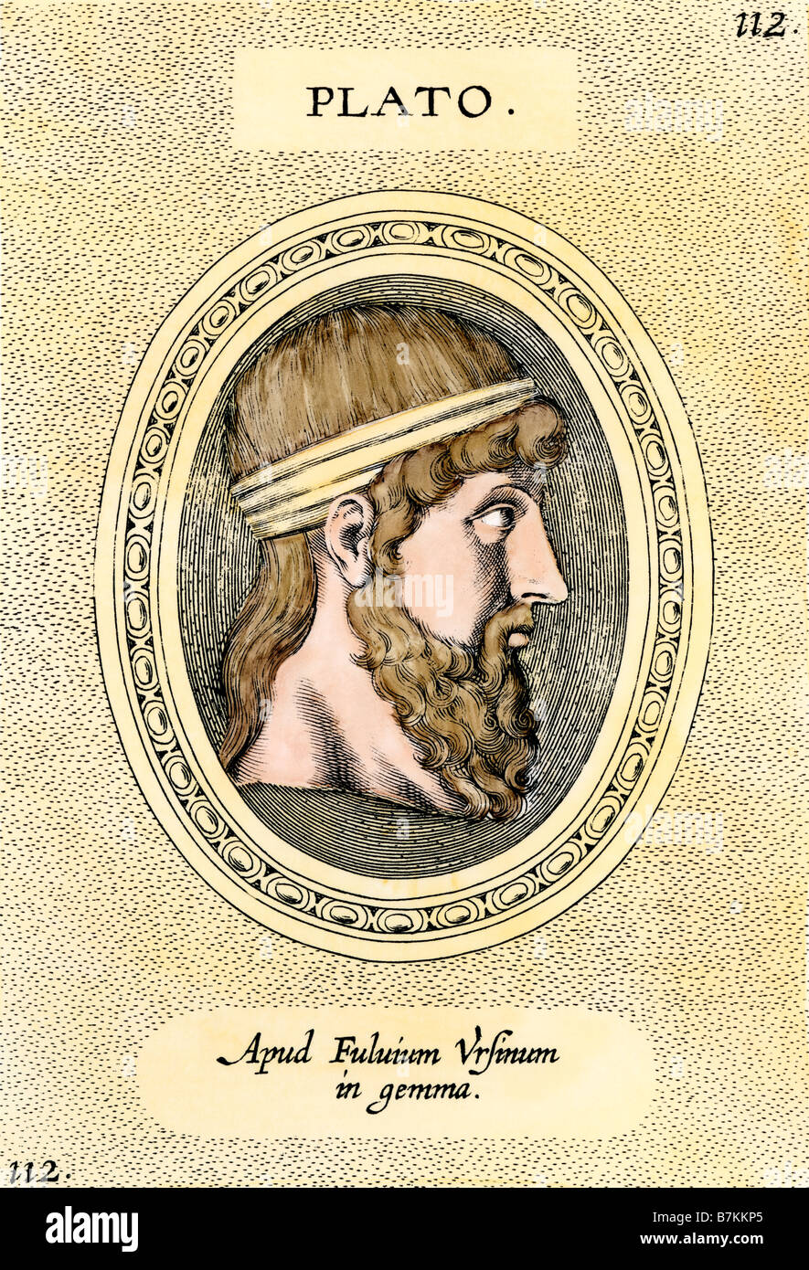 Portrait of Plato. Hand-colored engraving Stock Photo